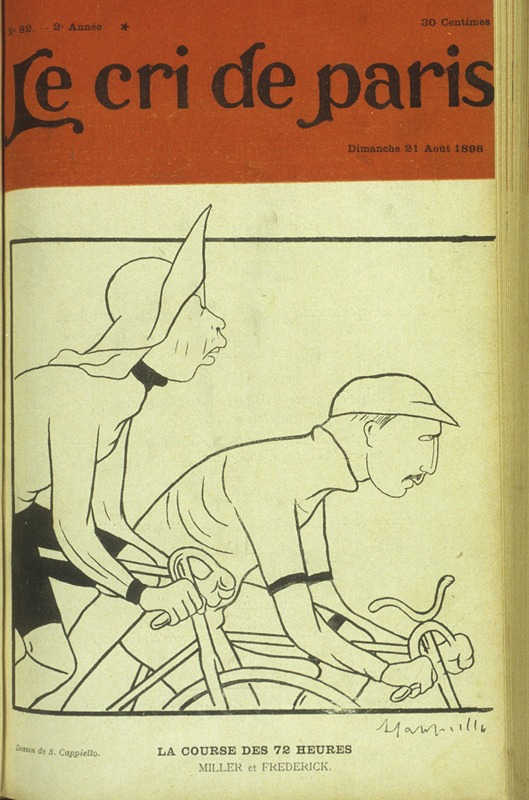 La course des 72 heures - Miller et Frederick. Caricature de Cappiello