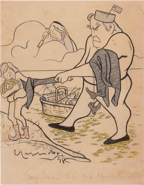 Negociation de la paix Hispano-Américaine en 1898, caricature de Cappiello