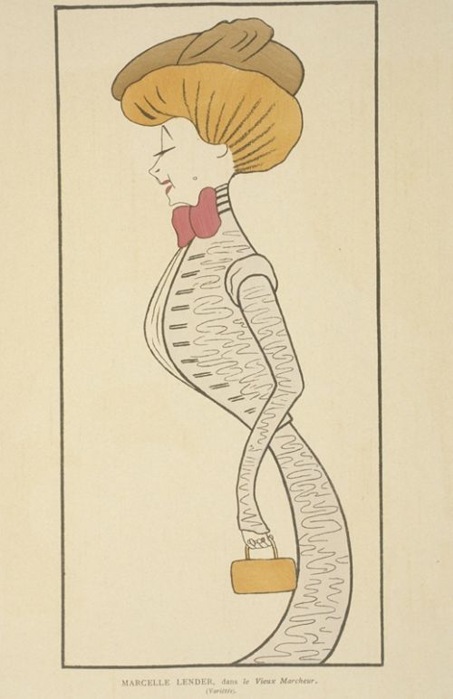 Marcelle Lender dans "Le vieux marcheur", caricature de Cappiello