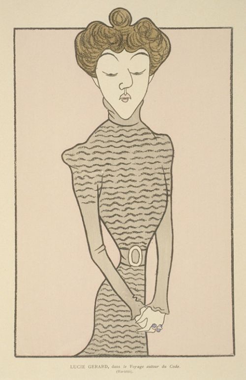 Lucie Gérard dans "Le voyage autour du code", caricature de Cappiello