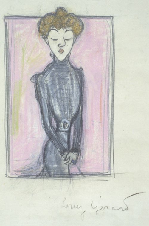 Lucie Gérard dans "Le voyage autour du code", original, caricature de Cappiello