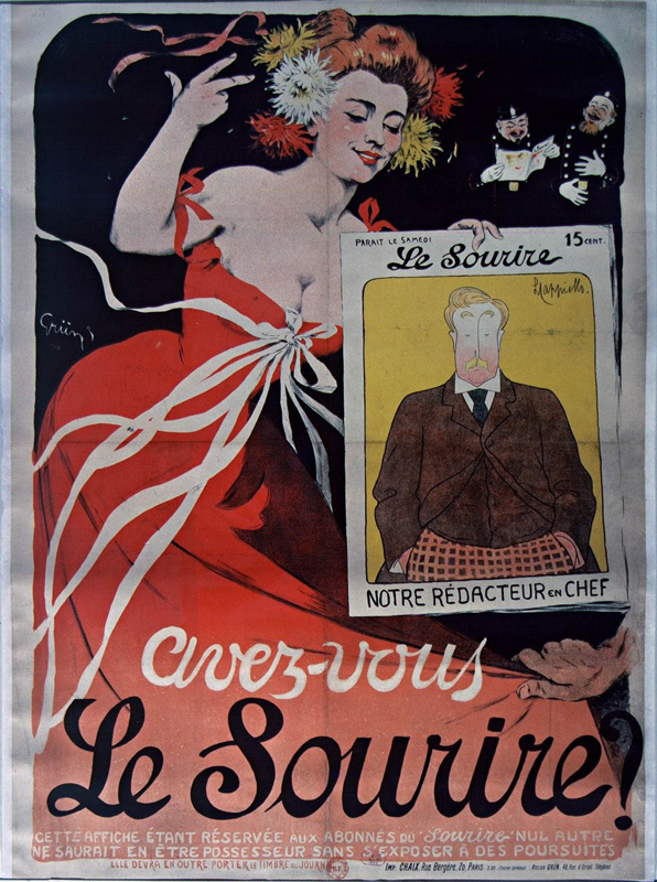 Affiche de Grün pour Le Sourire avec la caricature d'Alphonse Allais par Cappiello