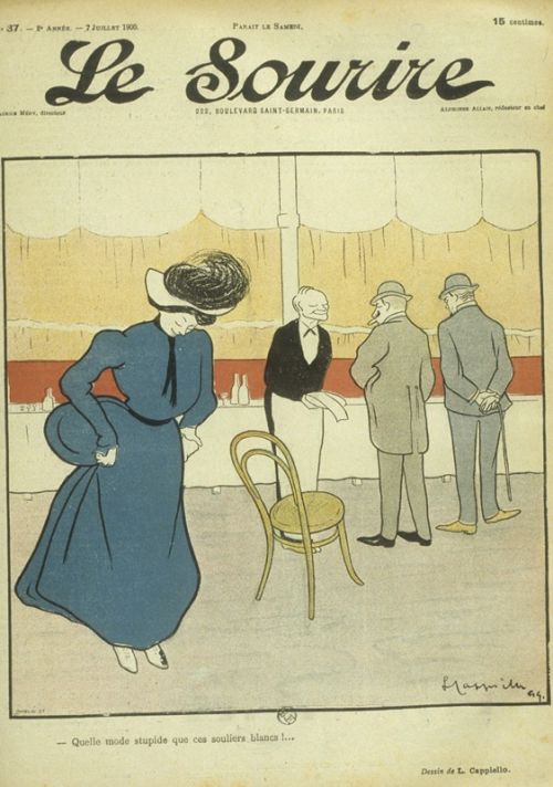 "Quelle mode stupide que ces souliers blancs !" caricature de Cappiello