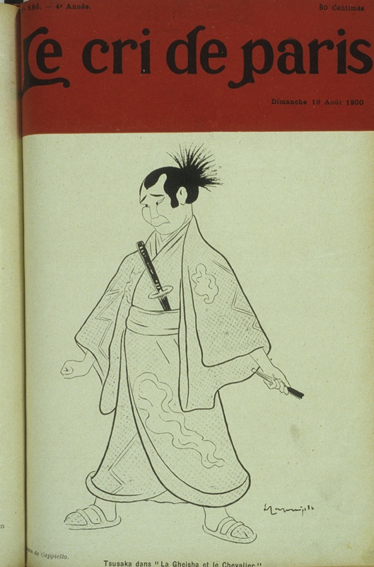 Tsusaka dans "La Gheisha et le Chevalier", caricature de Cappiello