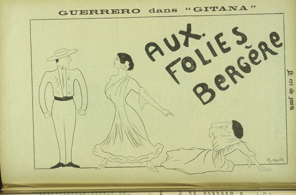 Guerrero dans Gitana aux Folies Bergère, caricature de Cappiello