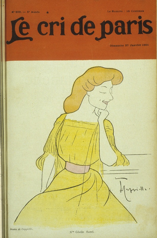 Cécile Sorel dans Le Cri de Paris. Caricature de Cappiello