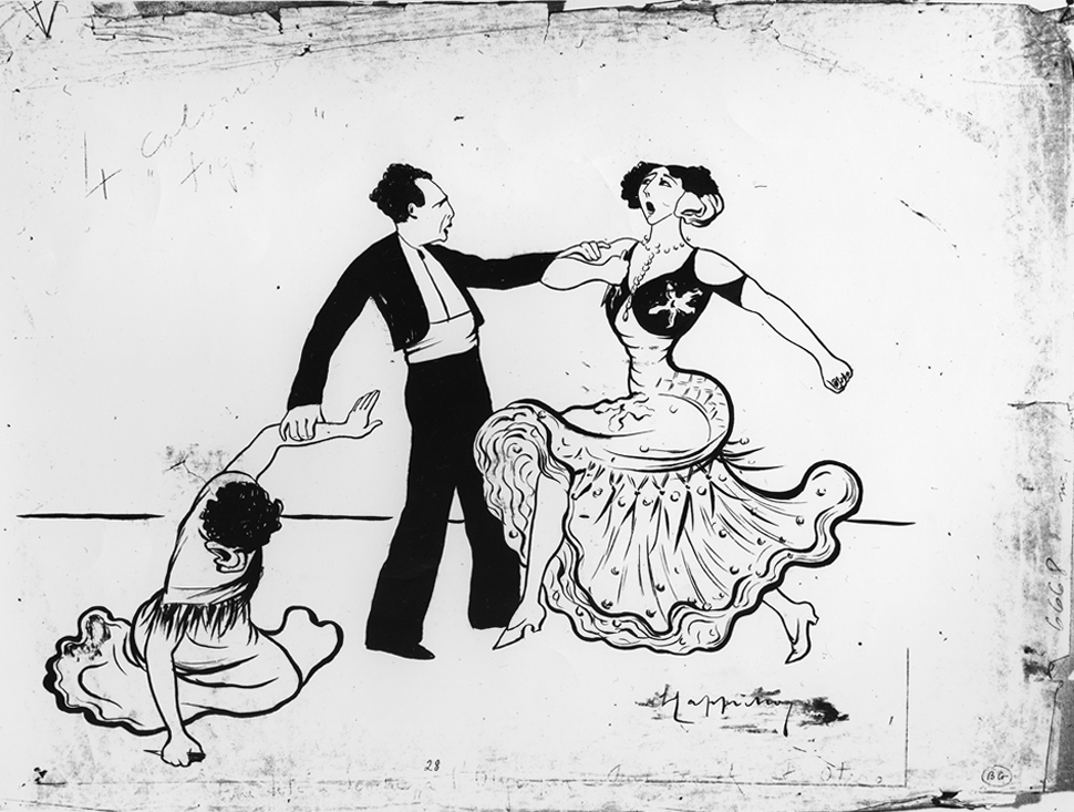 "Une fête à Séville", original, caricature de Cappiello