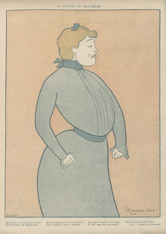 La rentrée de Mily-Meyer, caricature de Cappiello