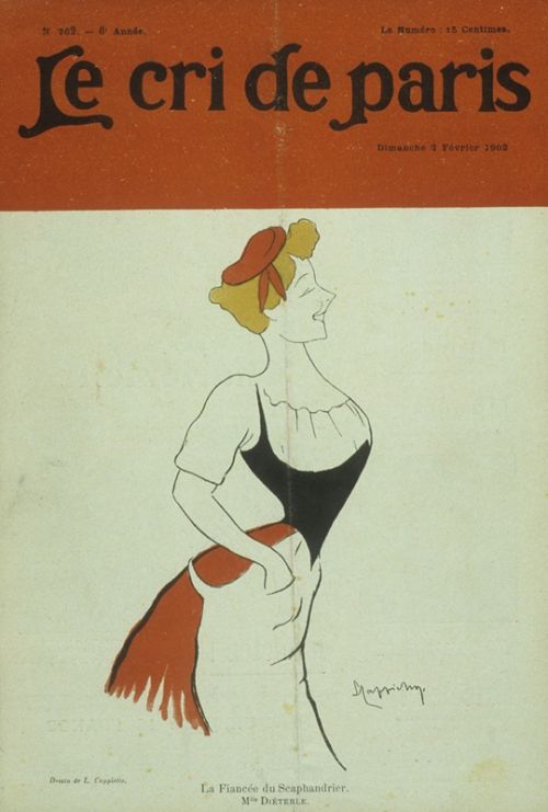 Amélie Diéterle dans "La fiancée du scaphandrier", caricature de Cappiello