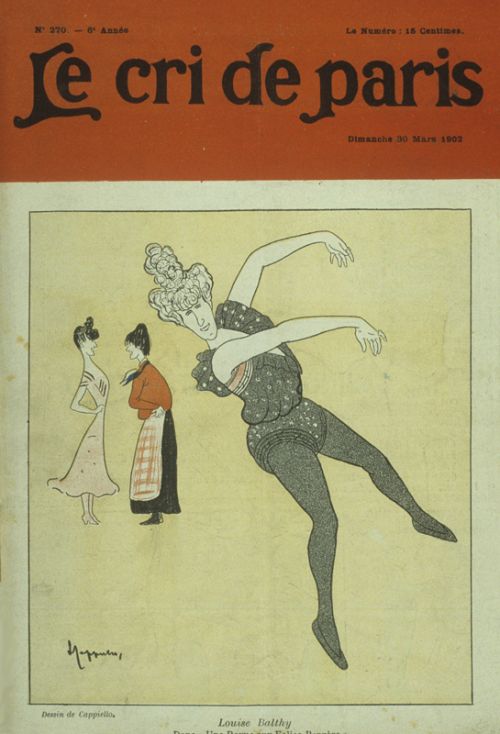 Louise Balthy "dans une revue aux Folies-Bergère", caricature de Cappiello