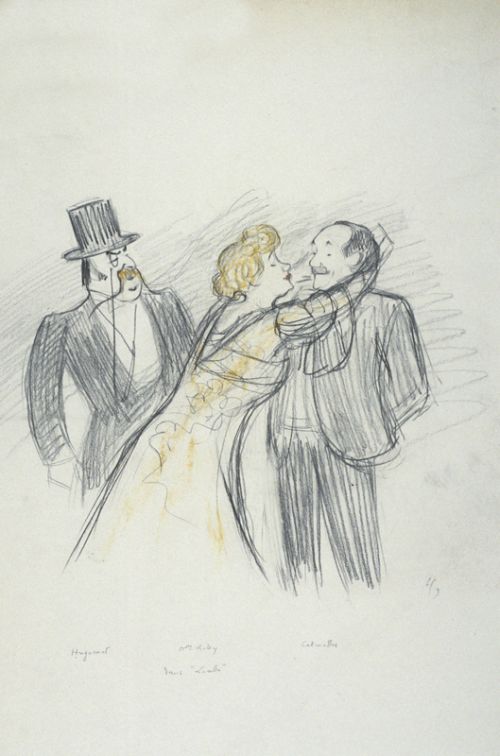MM Huguenet, Calmettes et Mlle.Rolly dans Lucette, original, caricature de Cappiello