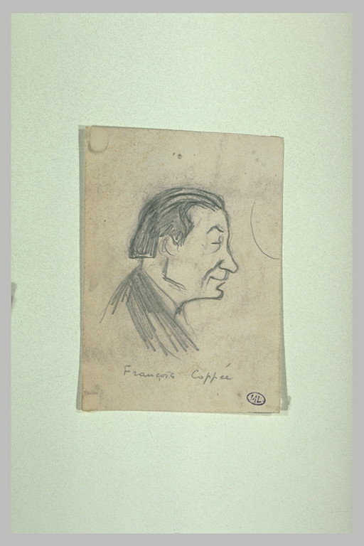François Coppée, vignette de profil à droite, caricature de Cappiello