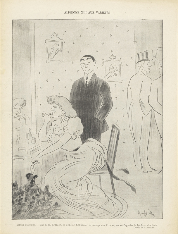 Alphonse XIII aux Variétés, caricature de Cappiello