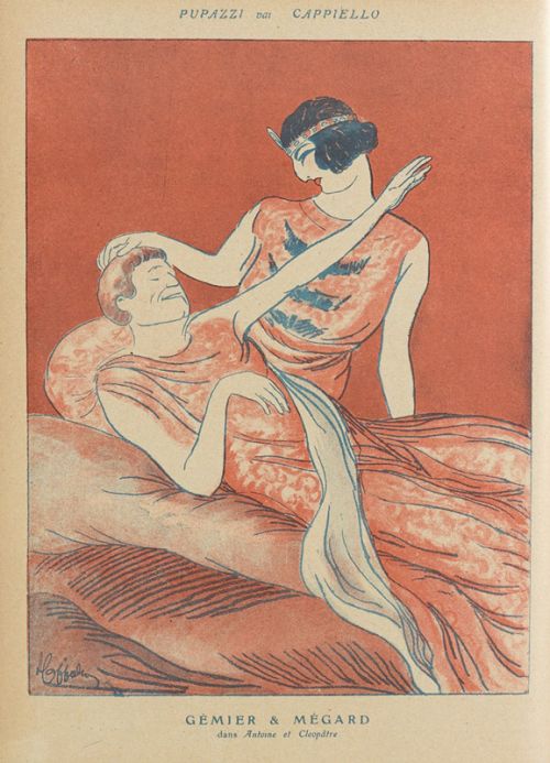 Mégard & Gémier dans Antoine et Cléopâtre, caricature de Cappiello