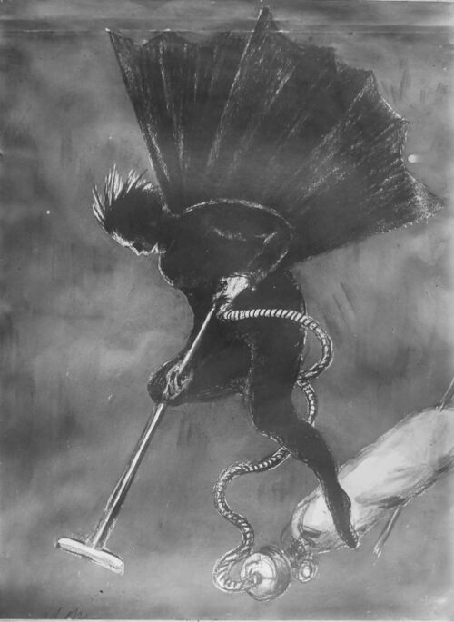 1924 - Un homme noir ailé enlève la poussière avec son aspirateur.