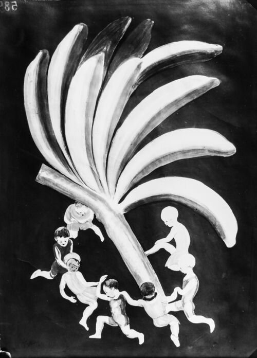 1931 - Des enfants font une ronde autour de bananes.