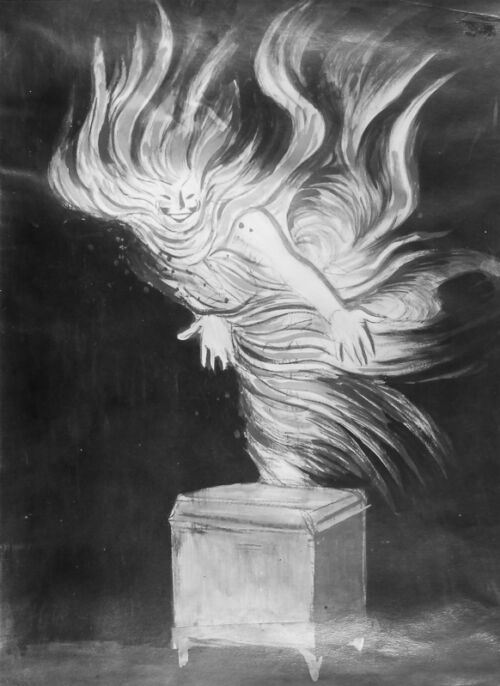 1924 - Une femme dont le corps n'est qu'une multitude de flammes vante un fourneau à gaz Becuwe.