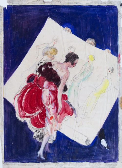 1925 - Two women walk past an advertising billboard for Copain Cigarettes.