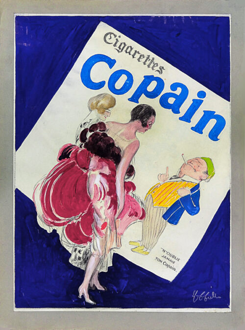 1925 - Two women walk past an advertising billboard for Copain Cigarettes.