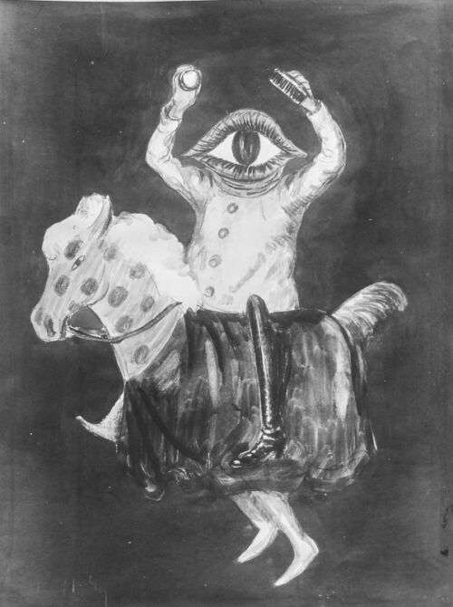 1919 - Un cavalier déguisé chevauche un cheval de bois à bâton