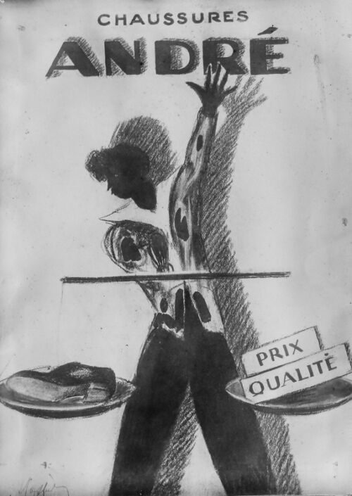 1928 - Un groom porte une balance : dans un des plateaux repose une boîte de crème de gruyère en portions à moitié ouverte