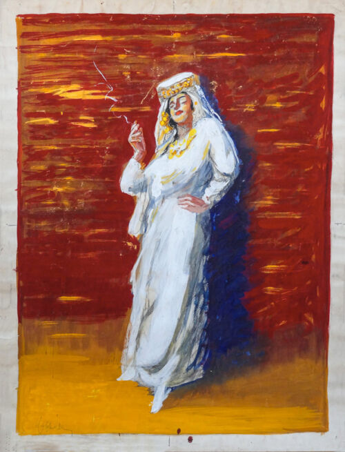 Esquisse publicitaire : Femme arabe fumant