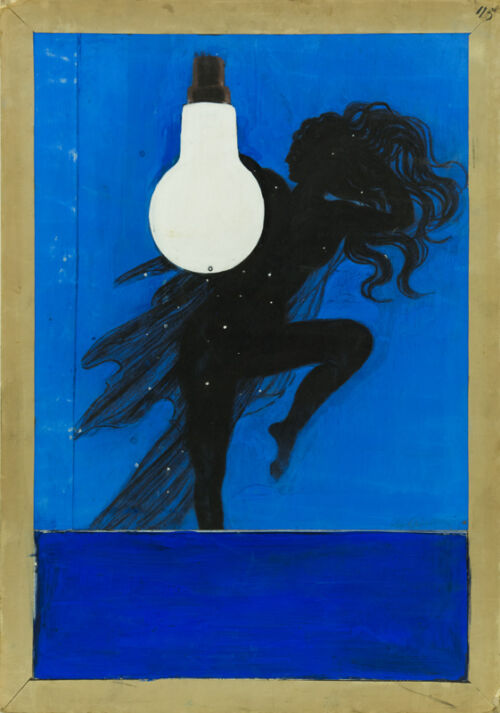 1924 - Une silhouette en noir s'élance en tenant dans la main une ampoule électrique allumée. - Leonetto Cappiello