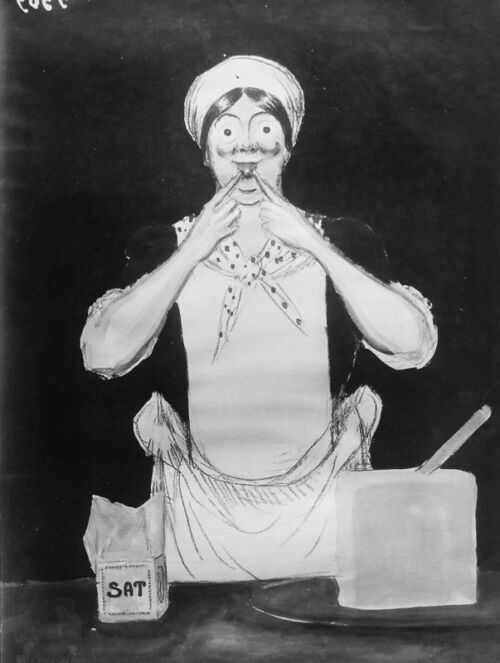 1924 - Une cuisinière doit choisir entre du beurre en motte et de la margarine toute emballée. Le choix est facile.
