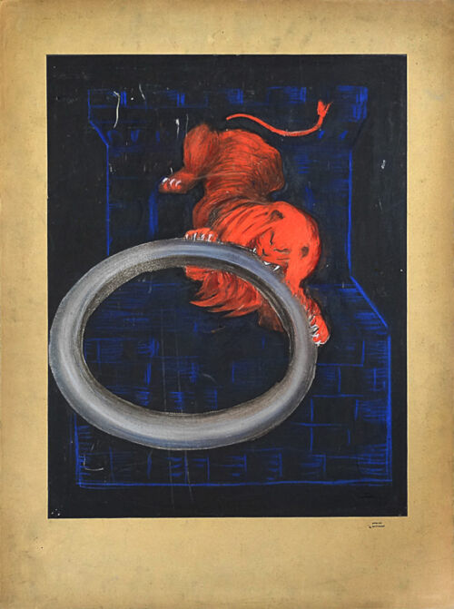 Esquisse publicitaire : Pneu et chien