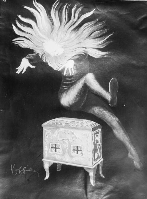 1924 - Un soleil personnifié se chauffe au-dessus d'un poële Nanquette. Il rayonne sa chaleur par ses cheveux.