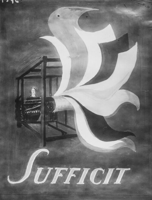 1927 - D'un métier à tisser sortent des toiles avec le label "Fleur bleue" - Leonetto Cappiello