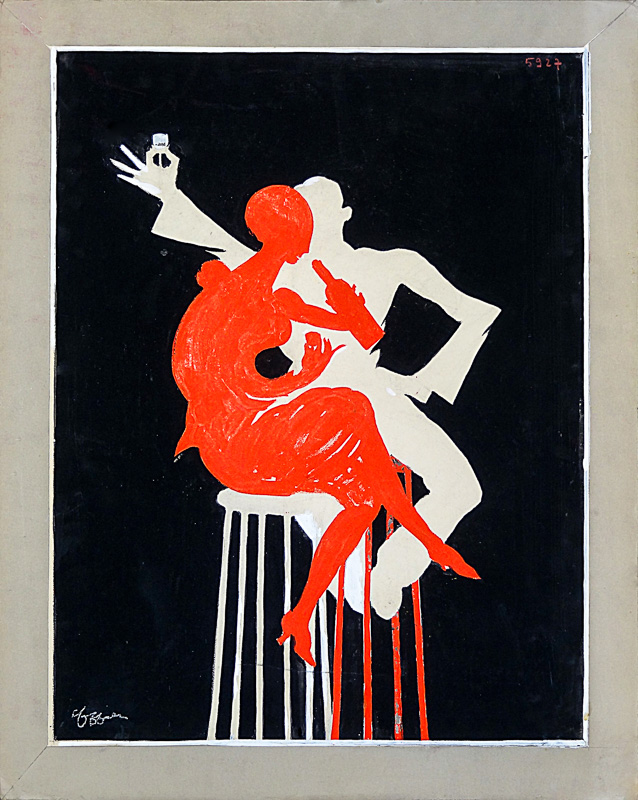 1932 - Two characters sitting on two stools are drinking a Saint-Raphaêl. One is in white.