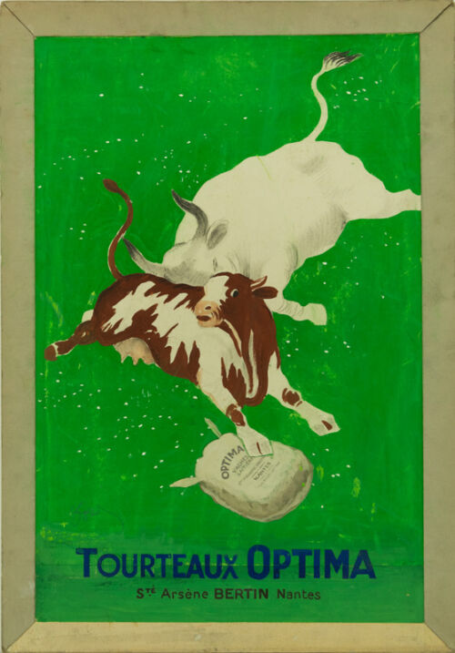 1920 - 1920010E0 : Un taureau se précipite sur une vache épouvantée.