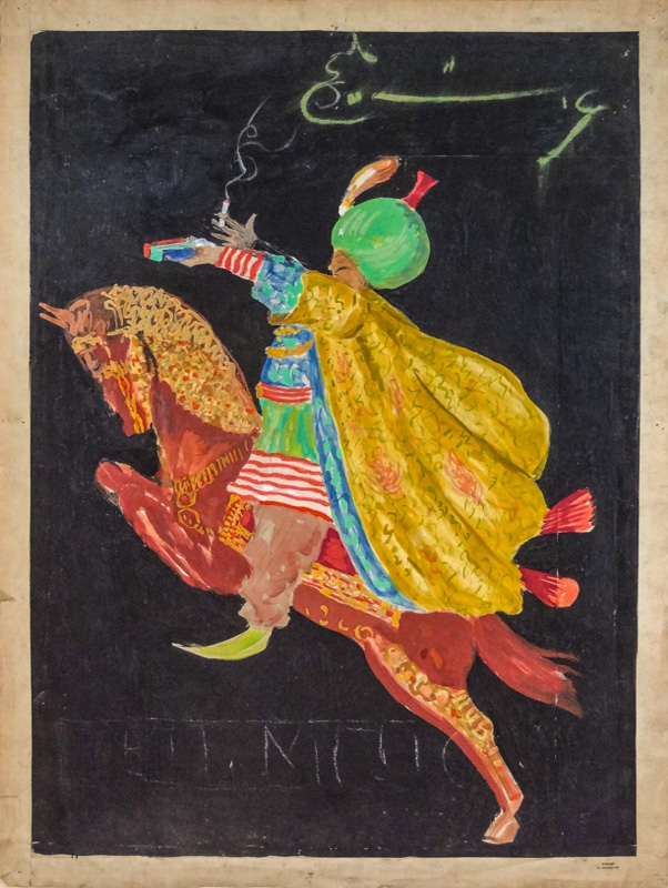 Advertising maquette: Turk on horseback