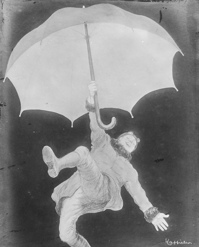 1919 - Un futur automobiliste saute de joie à l'intérieur d'un parapluie.