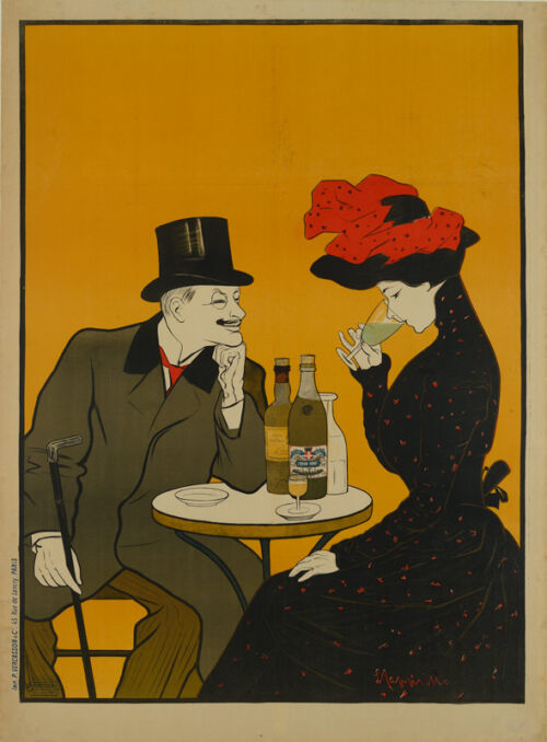 1902 - Un homme et une femme sont assis à la terrasse d'un café. L'homme avec un monocle