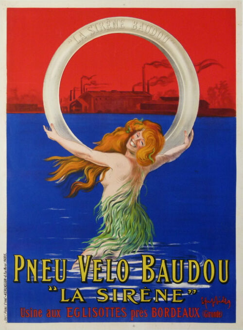 Lithographie publicitaire : Baudou / Pneu Velo