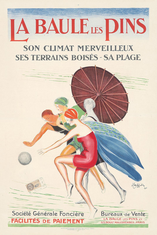 1926 - Quatre femmes jouent au ballon au bord de la plage. - Leonetto Cappiello