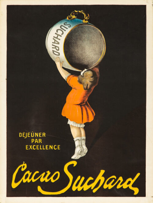 1909 - Une fillette boit du chocolat dans une tasse gigantesque qu'elle tient à bout de bras. - Leonetto Cappiello