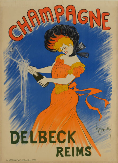1902 - Une femme du monde débouche une bouteille de champagne.
