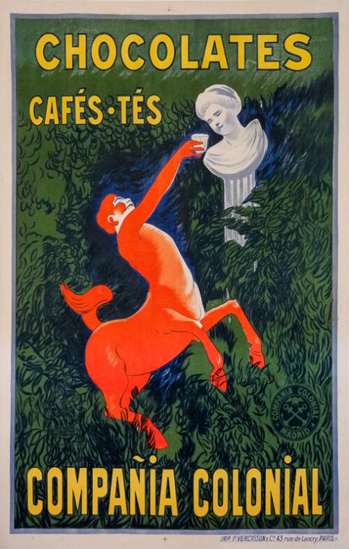 Lithographie publicitaire : Compañia ColonialChocolates / Cafés. Tés