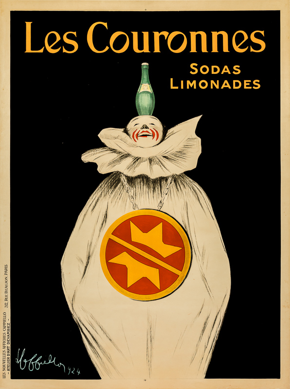 1924 - A clown carries a soda bottle on his head.