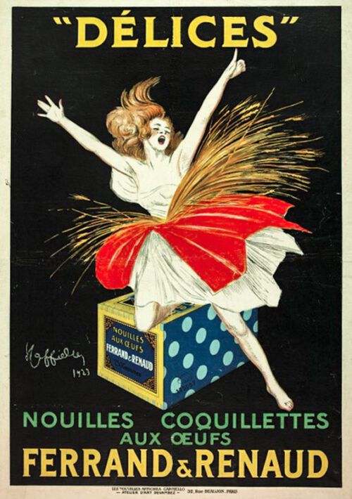 1923 - Une femme agenouillée sur une boîte de pâtes