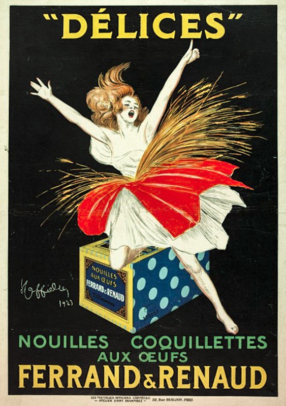 1923 - Une femme agenouillée sur une boîte de pâtes