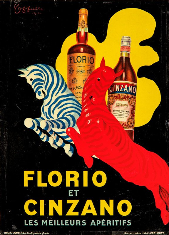 Lithographie publicitaire : Florio et Cinzano