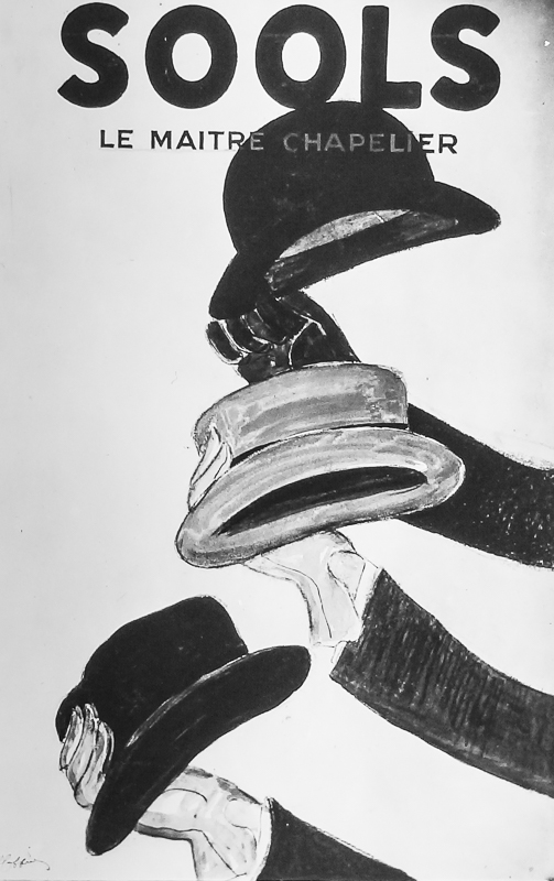 1938 - Trois mains gantées soulèvent trois chapeaux.