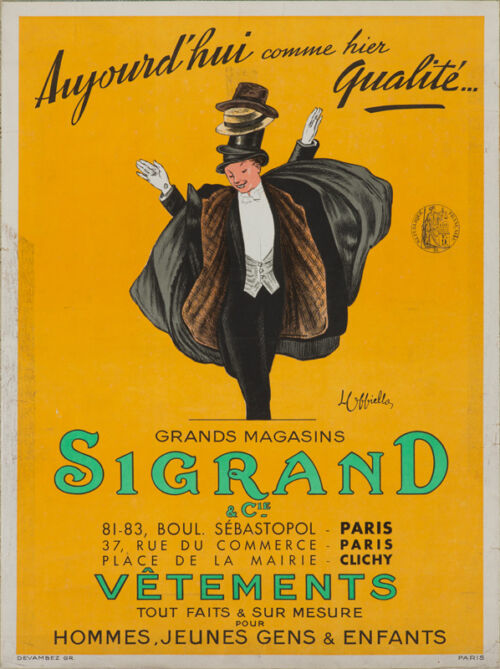 1920 - Un homme en habit porte sur lui tous les vêtements qu'il a achetés : divers manteaux