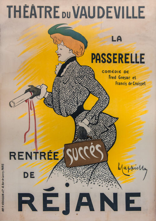 Lithographie publicitaire : Théâtre du Vaudeville / Réjane
