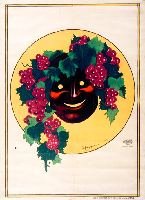 1903 - Une tête de faune sourit dans un médaillon. Des pampres lui servent de chevelure. - Leonetto Cappiello