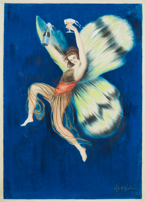 1922 - Deux variantes de femme papillon pour mettre en valeur un vin effervescent. - Leonetto Cappiello